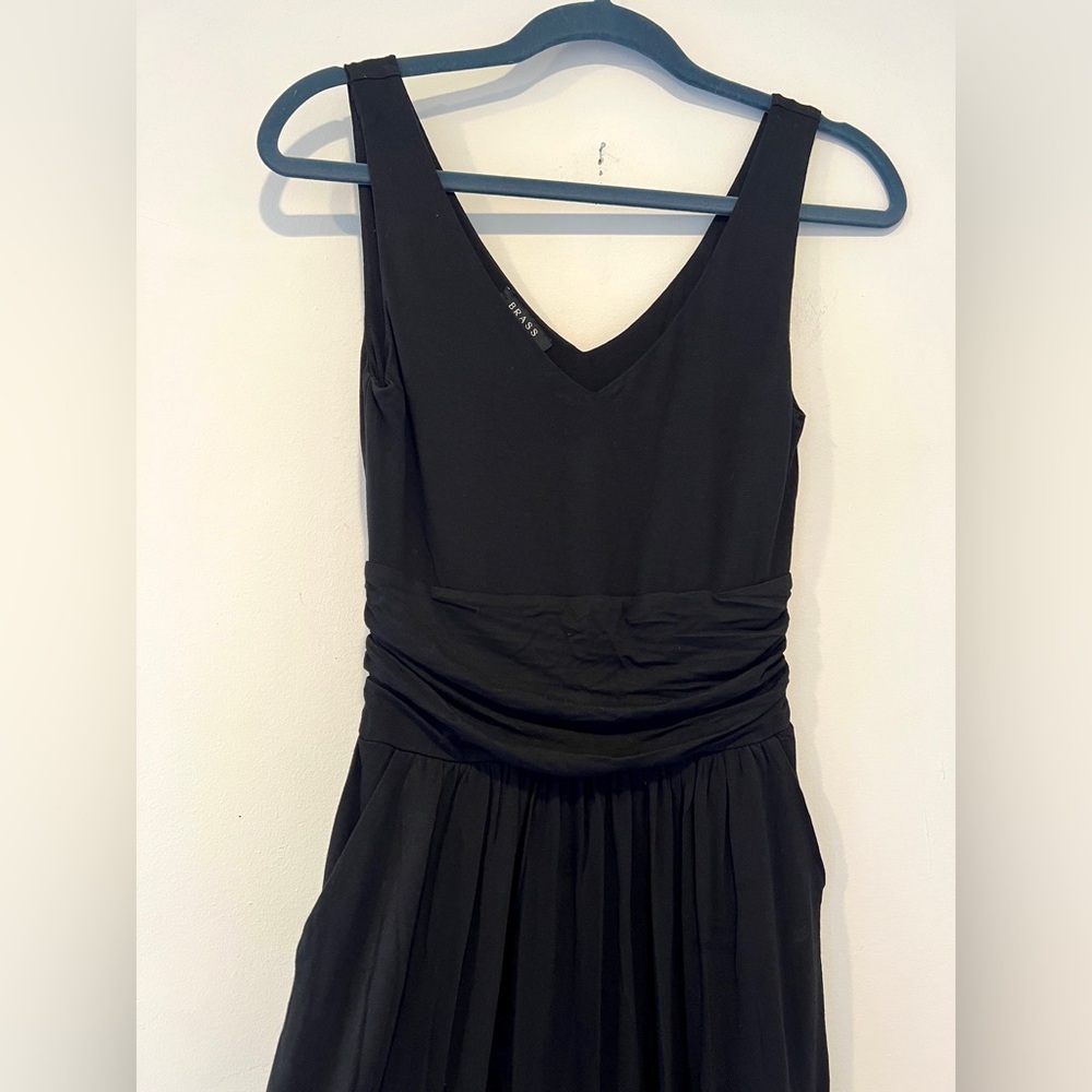 Brass the tank maxi dress sleeveless black jersey stretch pockets small - Picture 9 of 15